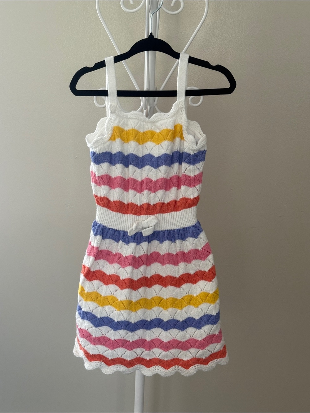 Janie and Jack White Knit Dress with Yellow, Blue, Pink & Coral Stripes